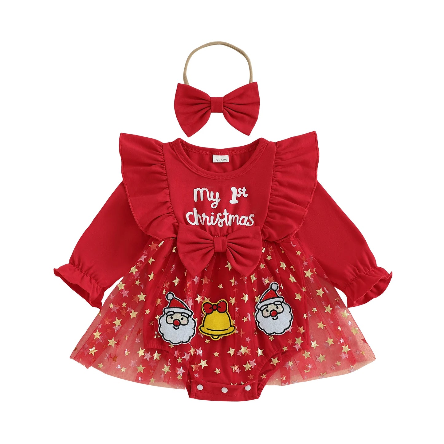 Toddler Girl Christmas Reindeer Romper Dress With Headband And Bow