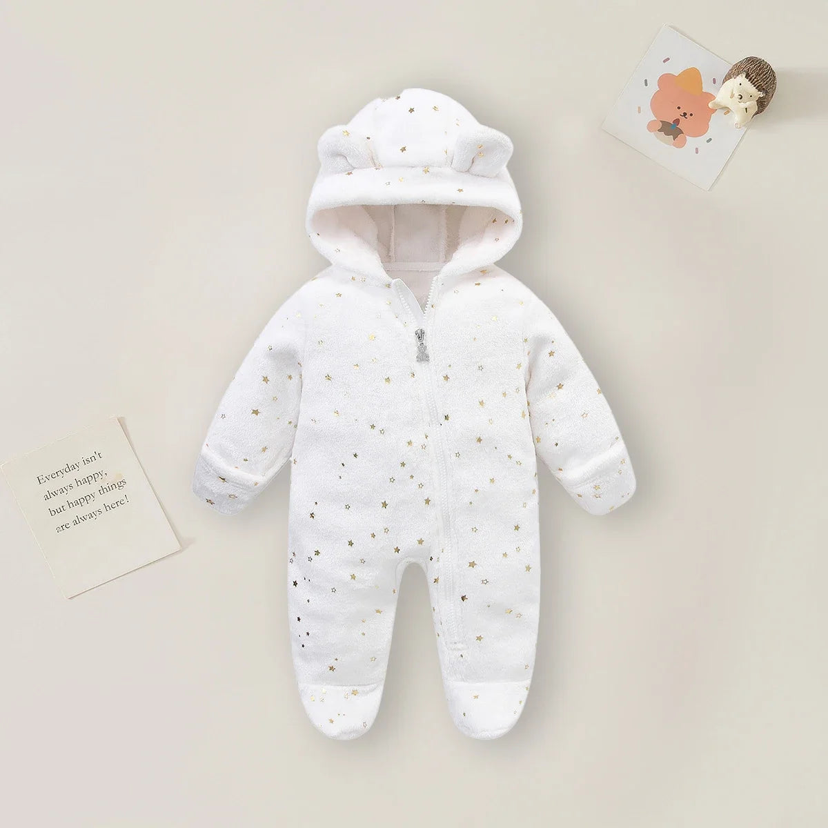 Unisex Cartoon Cotton Newborn Romper Warm Flannel Jumpsuit
