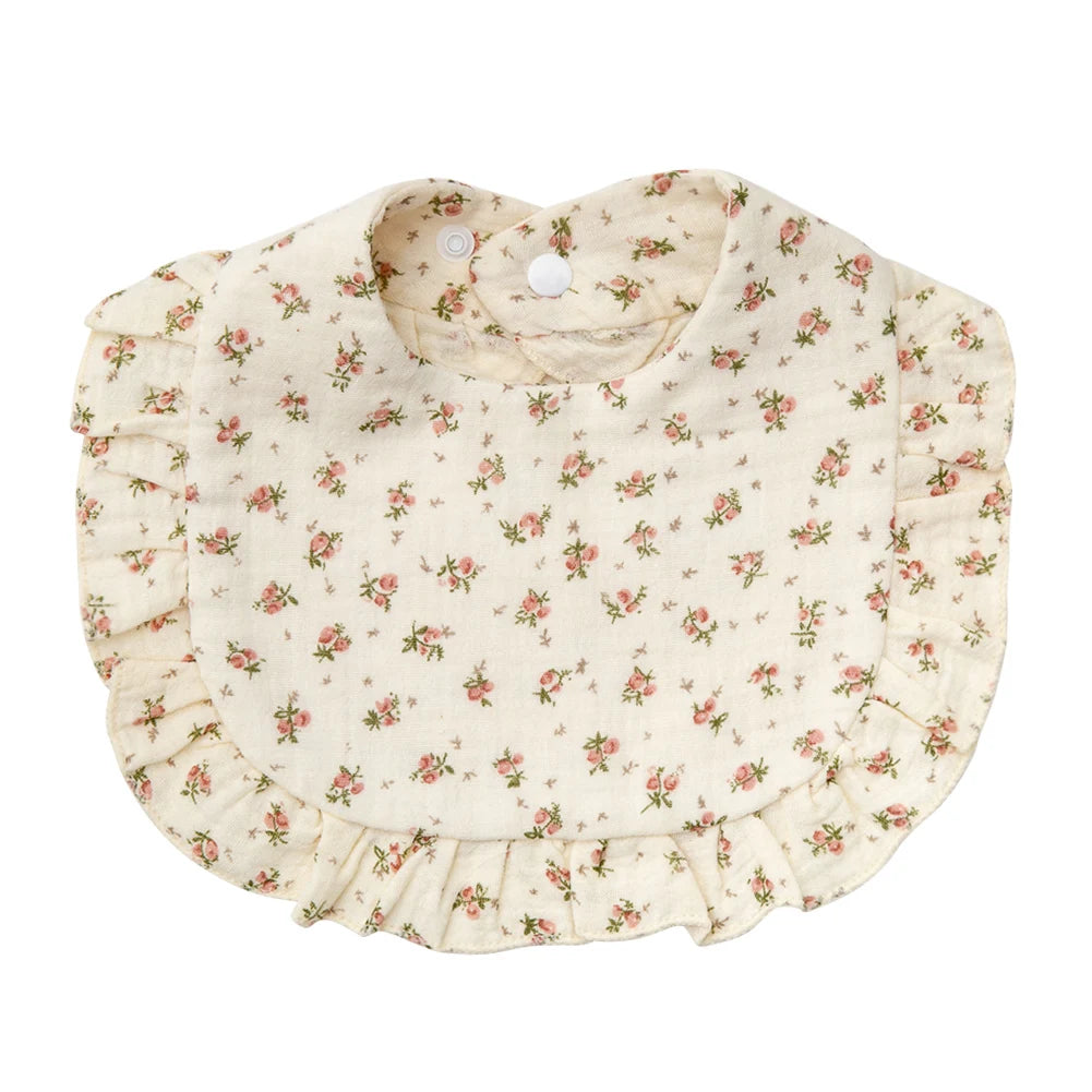 Flower Print Baby Bibs Adjustable Snap Burp Cloths Muslin Cotton