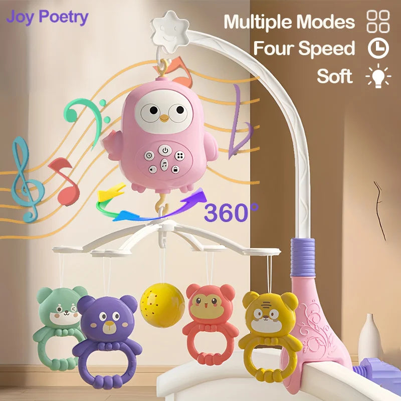 Baby Musical Crib Mobile 360 Degree Rotating Night Light Soother