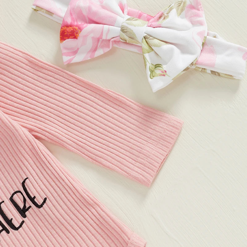 Pudcoco Baby Girls 4 Piece Romper Set Floral Pants Headband