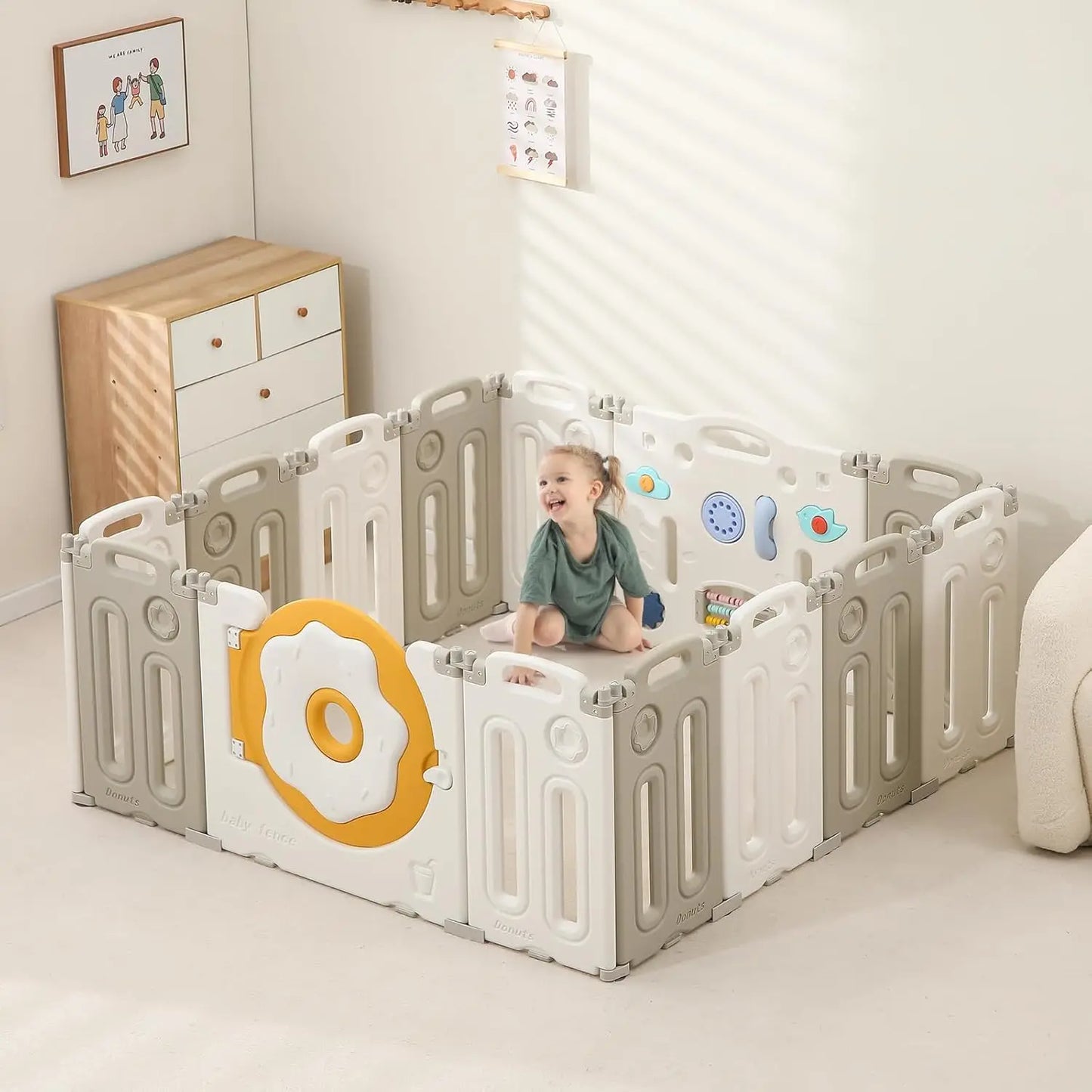 SHXIH Foldable Baby Playpen With Safety Gate Panels 14 18 22